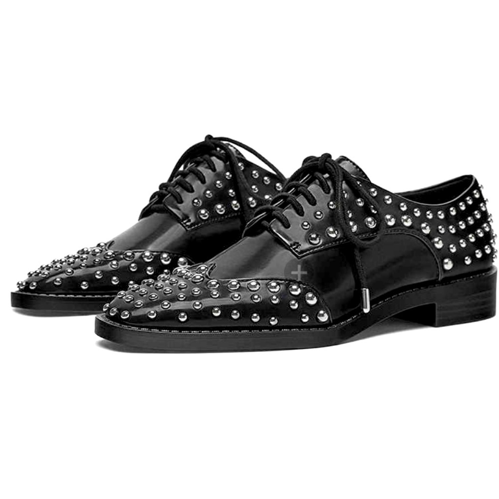 Zara Limited Edition Studded Derby Flats Sz 8 Blk